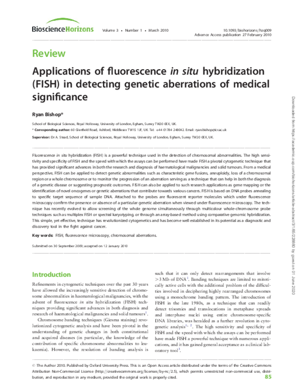 (PDF) Applications of fluorescence in situ hybridization (FISH) in ...