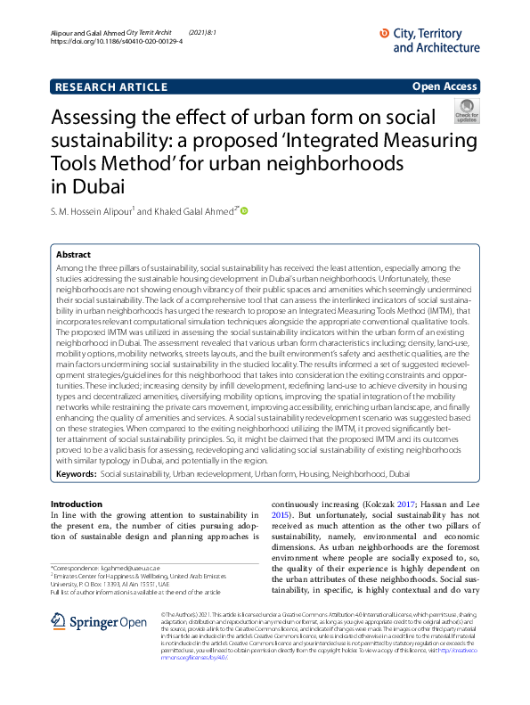 (PDF) Assessing the effect of urban form on social sustainability: a ...