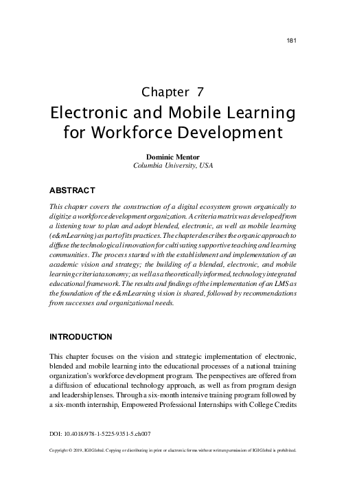 (PDF) Electronic and Mobile Learning for Workforce Development