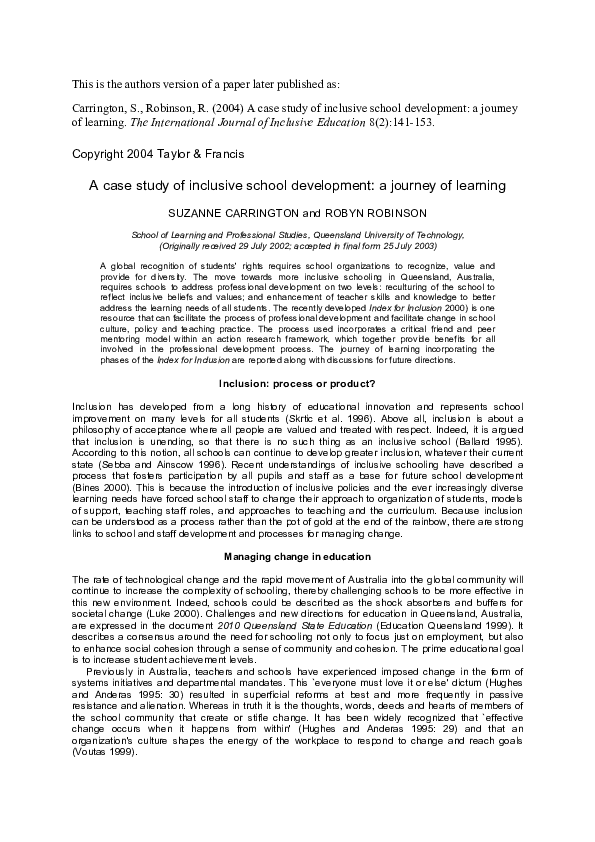 (PDF) A case study of inclusive school development: a journey of learning