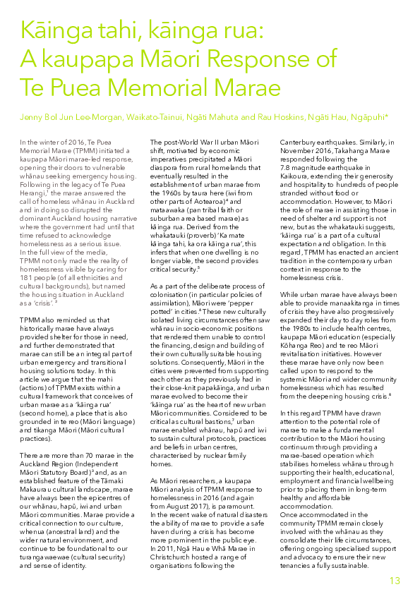 (PDF) Kainga tahi, kainga rua: A kaupapa Maori Response of Te Puea ...