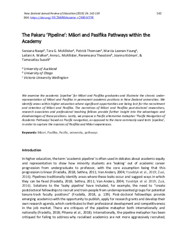 (PDF) The Pakaru ‘Pipeline’: Māori and Pasifika Pathways within the Academy