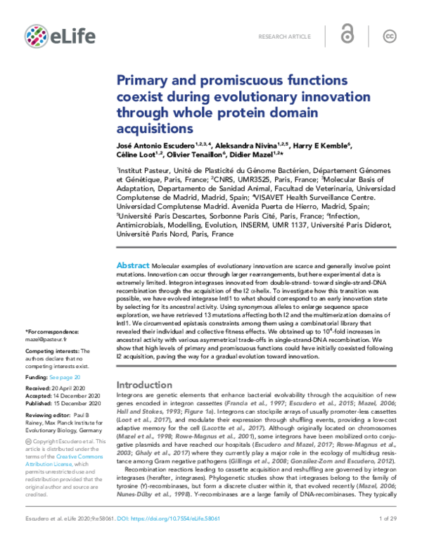 (PDF) Primary and promiscuous functions coexist during evolutionary ...