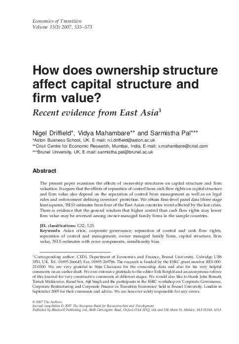 (PDF) How does ownership structure affect capital structure and firm ...