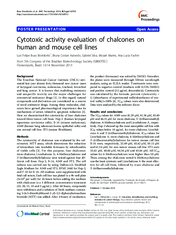 (PDF) Cytotoxic activity evaluation of chalcones on human and mouse ...