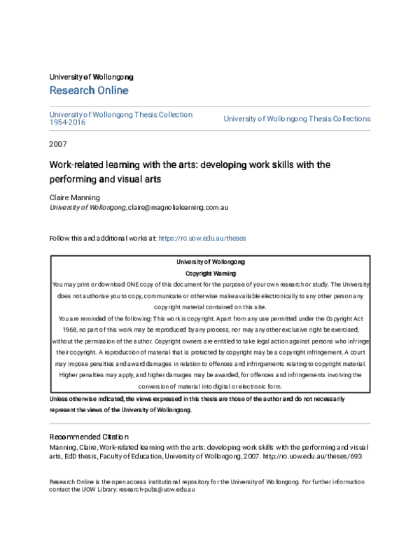 (PDF) Work-related learning with the arts: developing work skills with ...