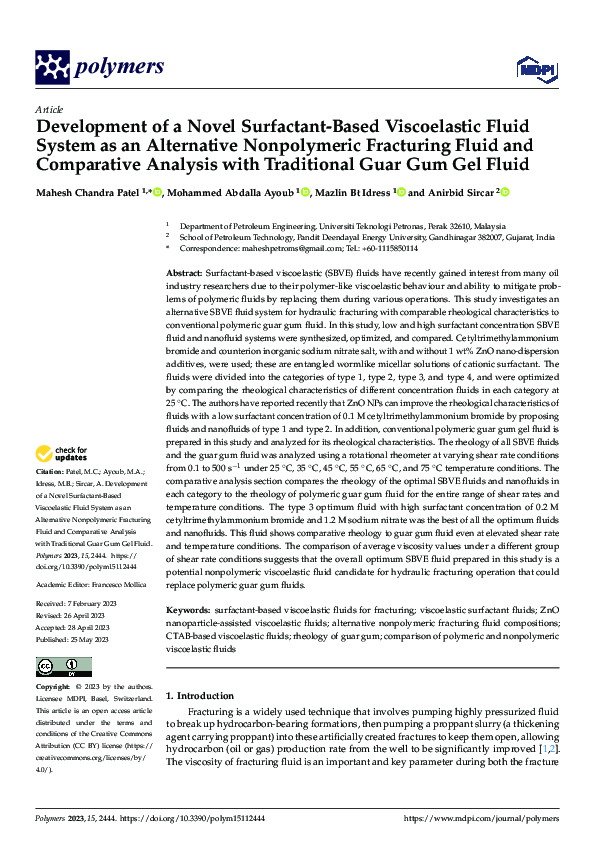 (PDF) Development of a Novel Surfactant-Based Viscoelastic Fluid System ...