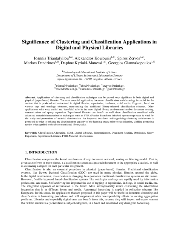 (PDF) Significance of clustering and classification applications in ...