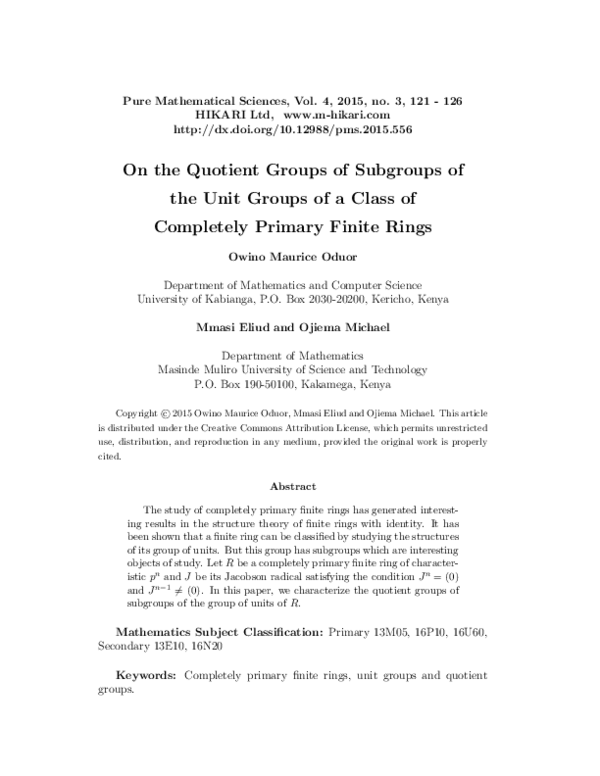 (PDF) On the quotient groups of subgroups of the unit groups of a class ...