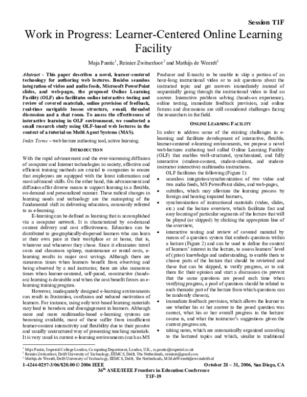(PDF) Work in progress: Learner-centered online learning facility