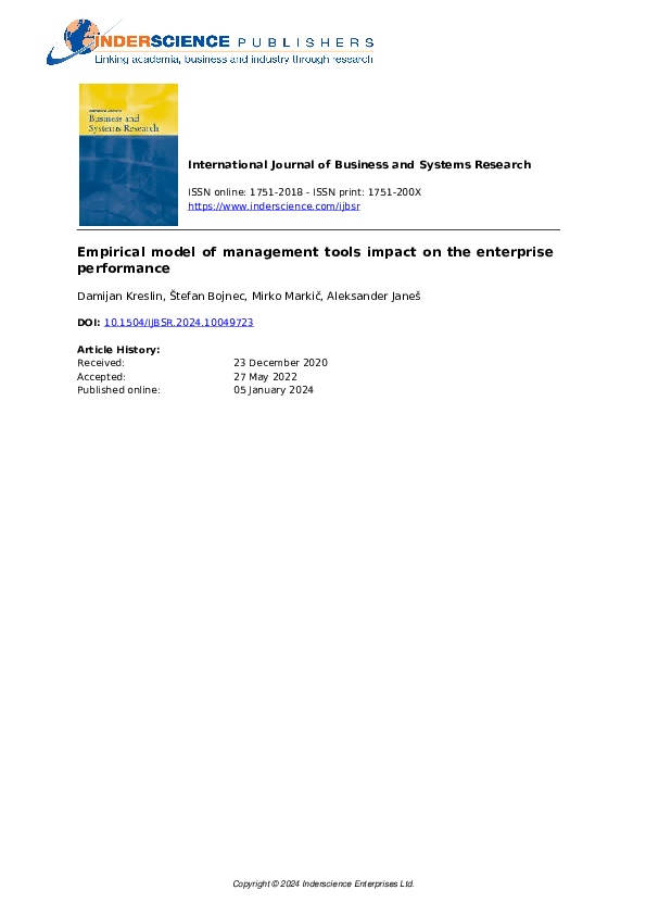 (PDF) Empirical Model of Management Tools Impact on the Enterprise ...