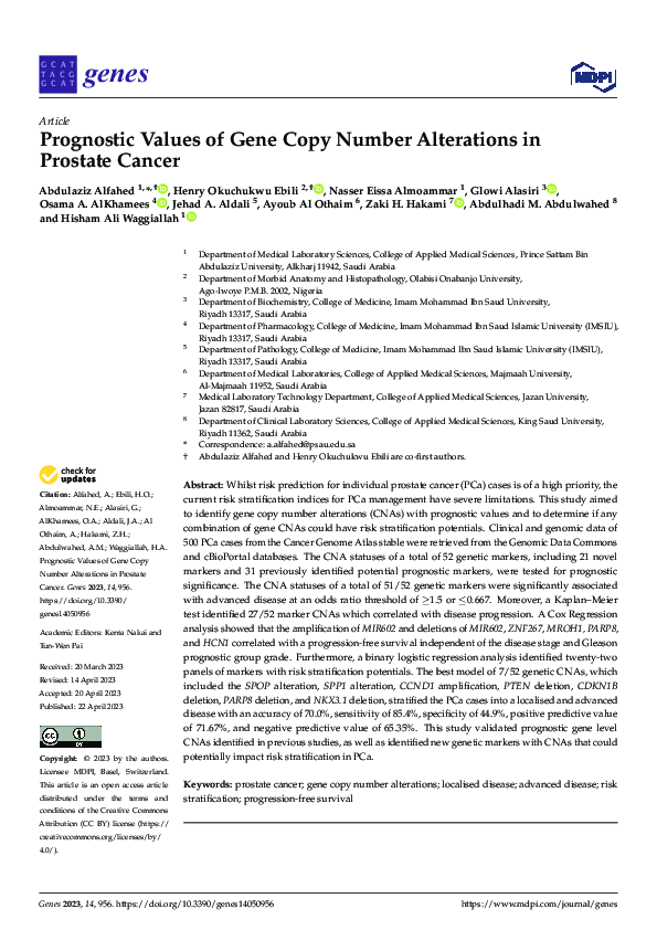 (PDF) Prognostic Values of Gene Copy Number Alterations in Prostate Cancer