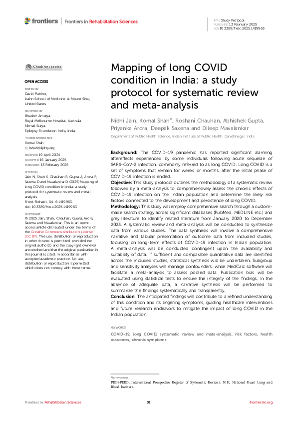(PDF) Mapping of long COVID condition in India: a study protocol for ...