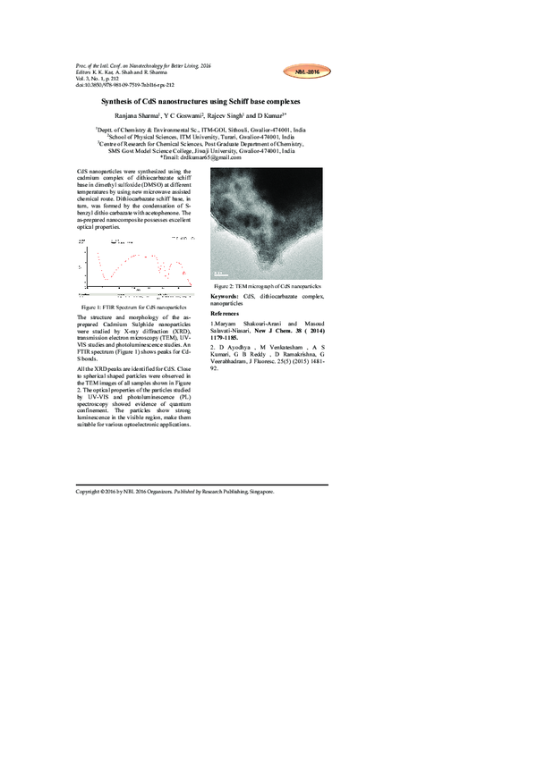 (PDF) Synthesis of CdS nanostructures using Schiff base complexes