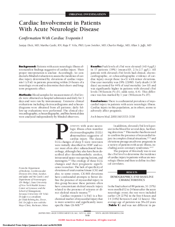 (PDF) Cardiac Involvement in Patients With Acute Neurologic Disease