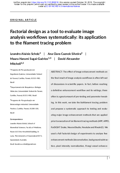 (PDF) Factorial design as a tool to evaluate image analysis workflows ...
