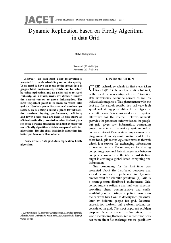 (PDF) Dynamic Replication based on Firefly Algorithm in Data Grid