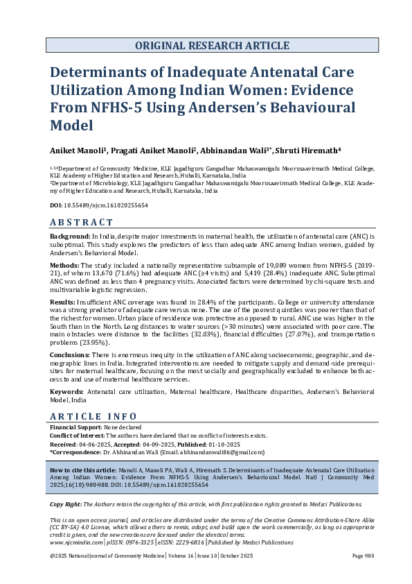 (PDF) Determinants of Inadequate Antenatal Care Utilization Among ...