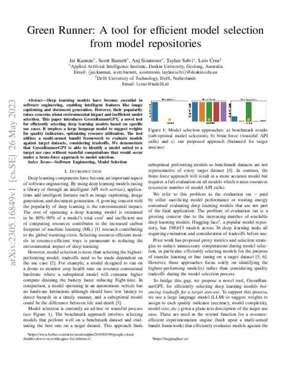 (PDF) Green Runner: A tool for efficient model selection from model ...