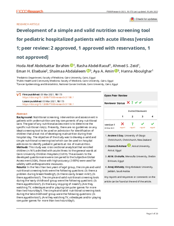 (PDF) Development of a simple and valid nutrition screening tool for ...