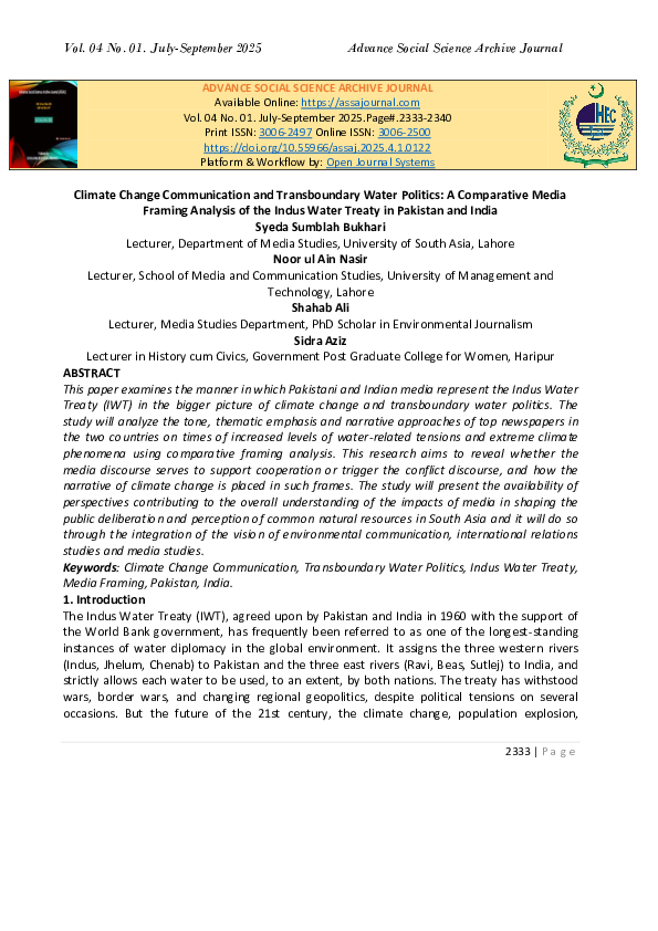 (PDF) Climate Change Communication and Transboundary Water Politics: A ...