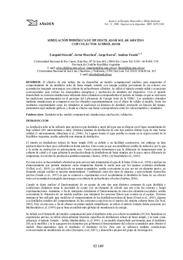 (PDF) Simulación Numérica De Un Destilador Solar Asistido Con Colector ...