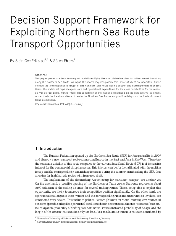 (PDF) Decision Support Framework for Exploiting Northern Sea Route ...