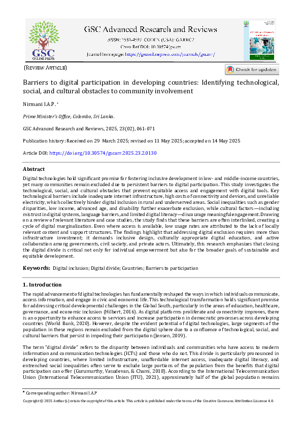 (PDF) Barriers to digital participation in developing countries ...