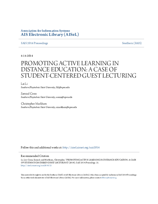 (PDF) Promoting Active Learning in Distance Education: A Case of ...