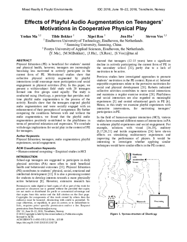 (PDF) Effects of playful audio augmentation on teenagers' motivations ...