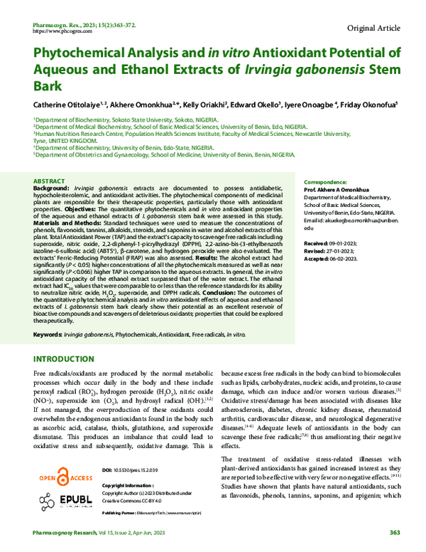 (PDF) Phytochemical Analysis and in vitro Antioxidant Potential of ...