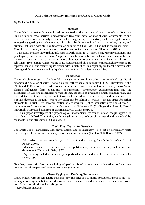 (PDF) Dark Triad Personality Traits and the Allure of Chaos Magic