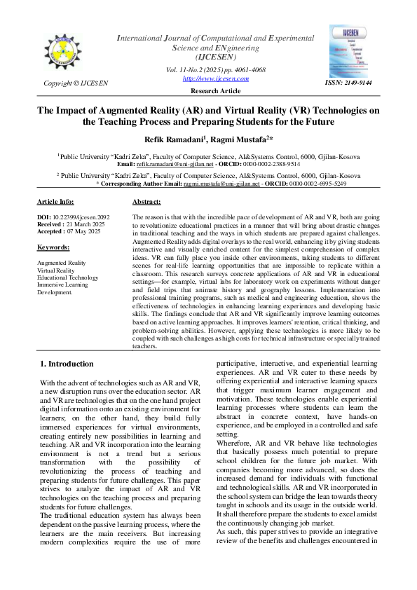 (PDF) The Impact of Augmented Reality (AR) and Virtual Reality (VR ...