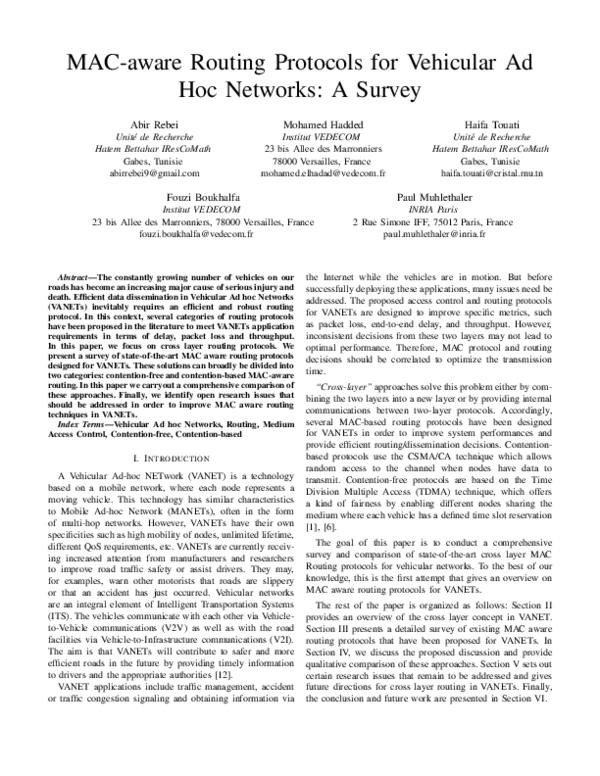(PDF) MAC-aware Routing Protocols for Vehicular Ad Hoc Networks: A Survey