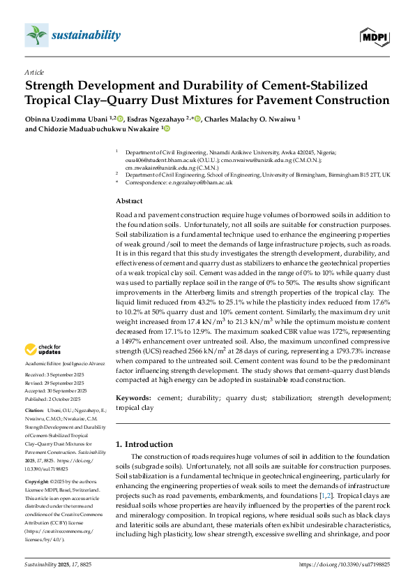 (PDF) Strength Development and Durability of Cement-Stabilized Tropical ...