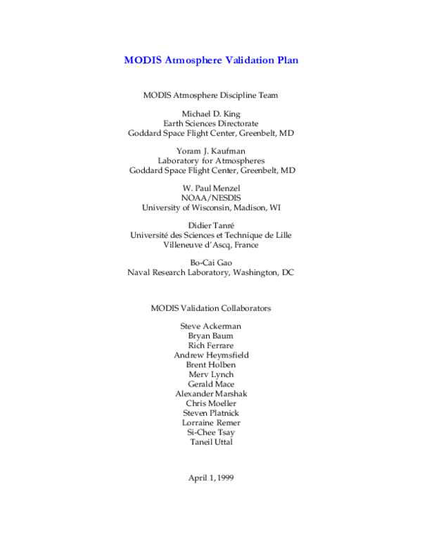 (PDF) MODIS Atmosphere Validation Plan
