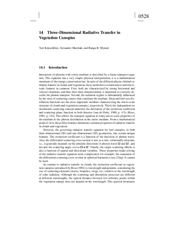 (PDF) Three-dimensional radiative transfer in vegetation canopies