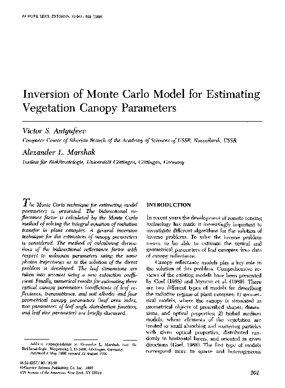 (PDF) Inversion of Monte Carlo model for estimating vegetation canopy ...