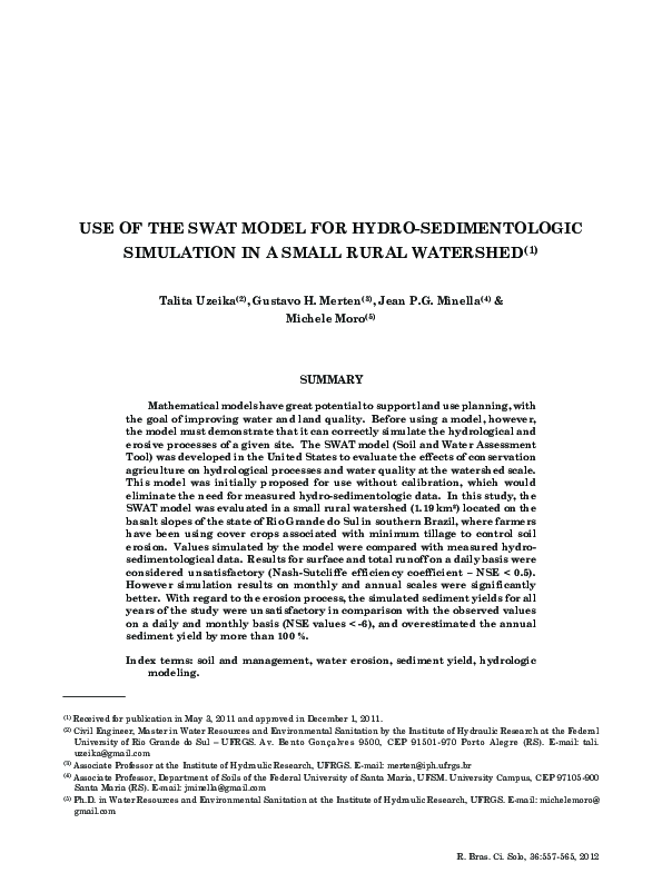 (PDF) Use of the swat model for hydro-sedimentologic simulation in a ...