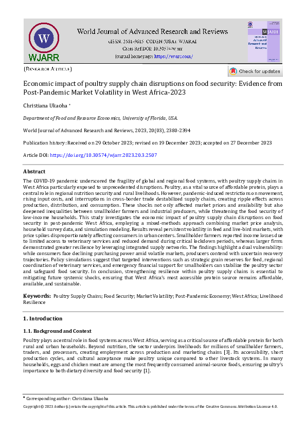 (PDF) Economic impact of poultry supply chain disruptions on food ...