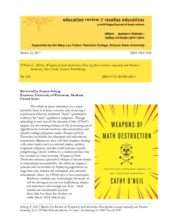 (PDF) Review of Weapons of math destruction: How big data increases ...