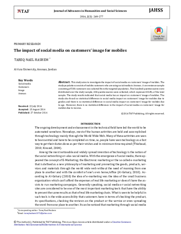 (PDF) The impact of social media on customers' image for mobiles