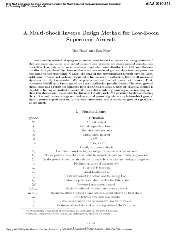 (PDF) A Multi-Shock Inverse Design Method for Low-Boom Supersonic Aircraft