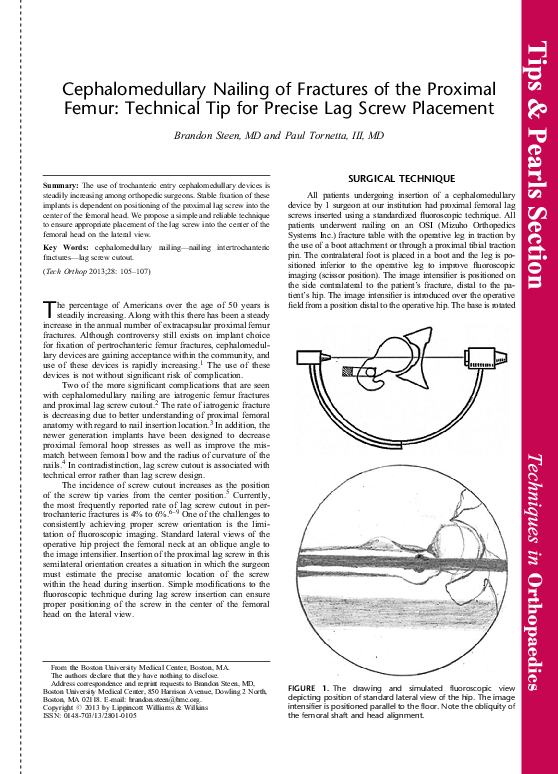 (PDF) Cephalomedullary Nailing of Fractures of the Proximal Femur