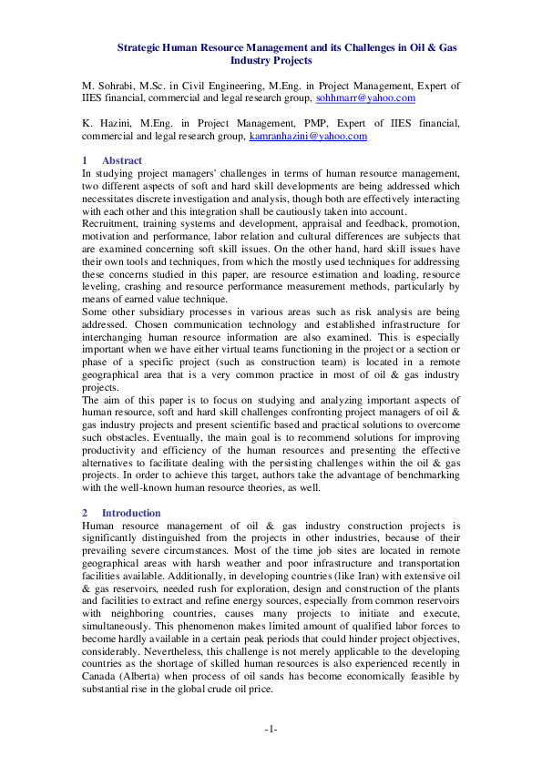(PDF) Strategic Human Resource Management and its Challenges in Oil ...