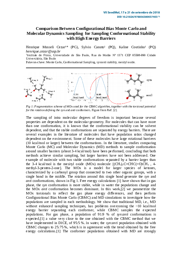 (PDF) Comparison Between Configurational Bias Monte Carlo and Molecular ...