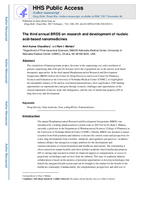 (PDF) The third annual BRDS on research and development of nucleic acid ...