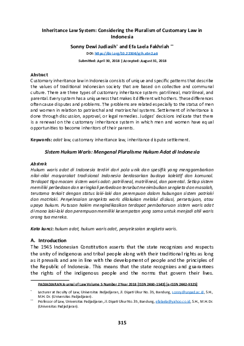 (PDF) Inheritance Law System: Considering the Pluralism of Customary ...