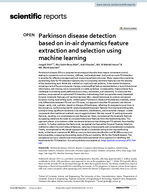 (PDF) Parkinson disease detection based on in-air dynamics feature ...