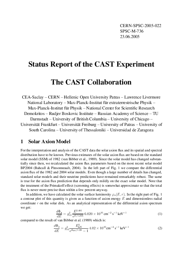 (PDF) Status Report of the CAST Experiment